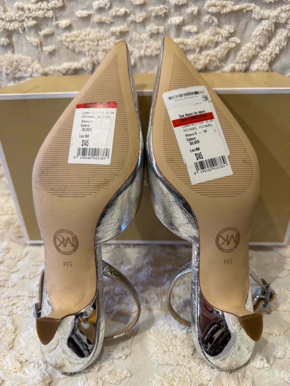 Michael Kors Metallic Silver Pointed Slingback Kitten Heels #632 - Picture 5 of 5